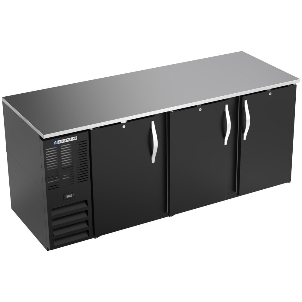 118-BB78HC1B 79" Bar Refrigerator - 3 Swinging Solid Doors, Black, 115v