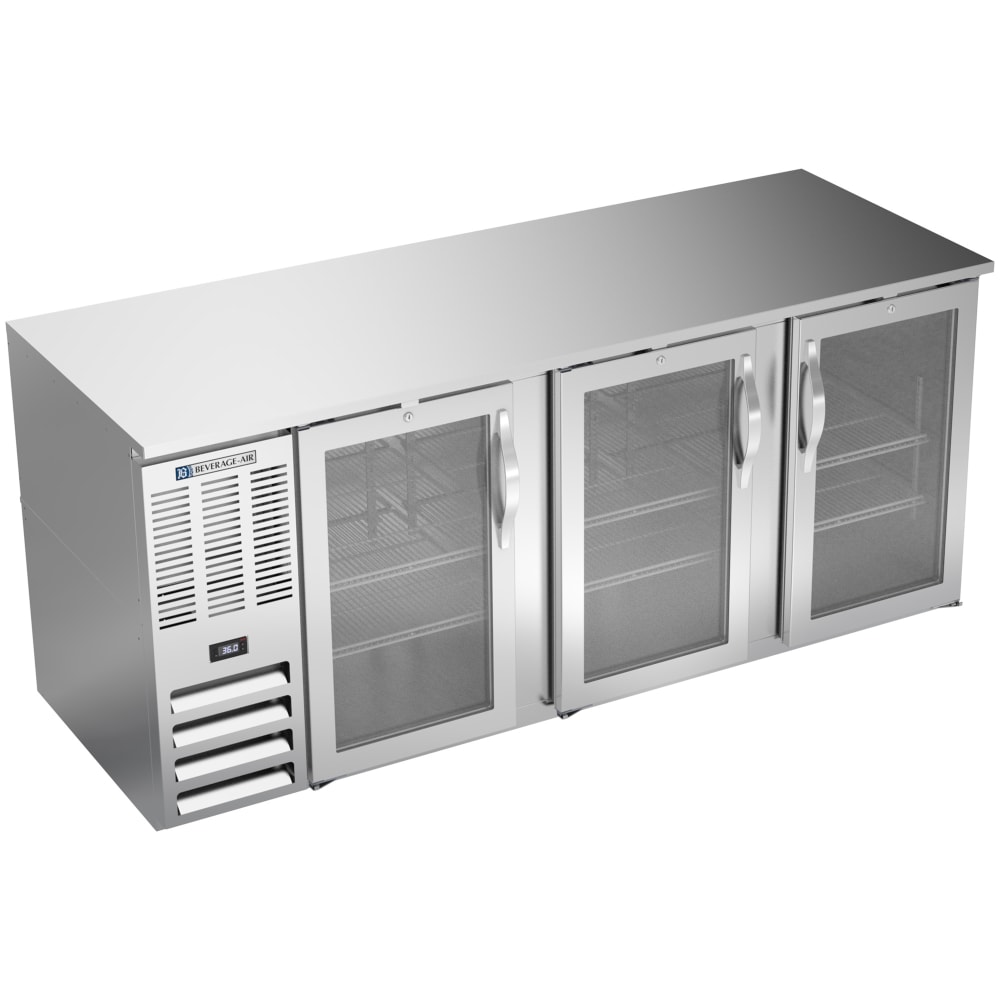 118-BB78HC1GS 79" Bar Refrigerator - 3 Swinging Glass Doors, Stainless, 115v
