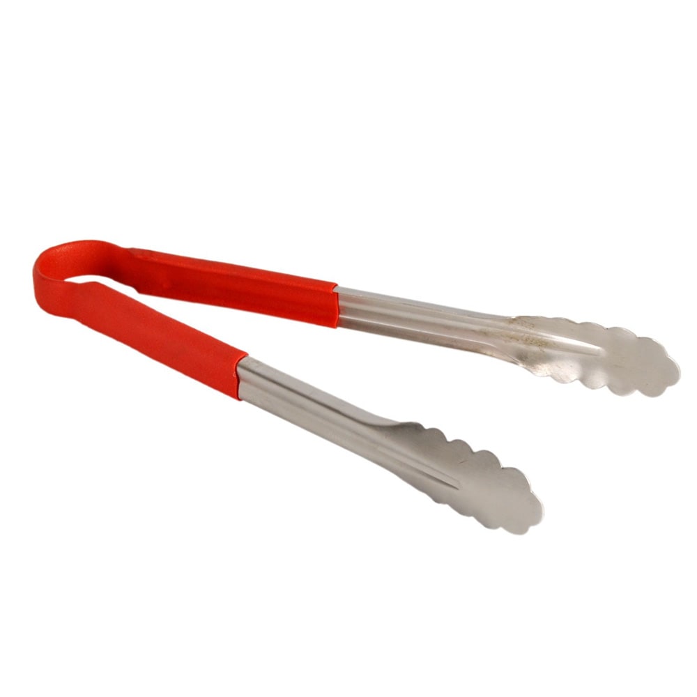 438-SLTG812R 12"L Stainless Utility Tongs, Red