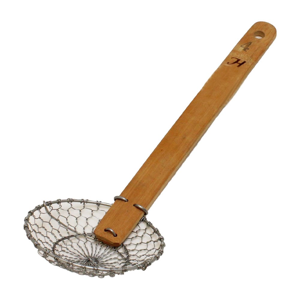438-SLSKR104GV 4" Fine Mesh Skimmer - Bamboo Handle, Galvanized Steel
