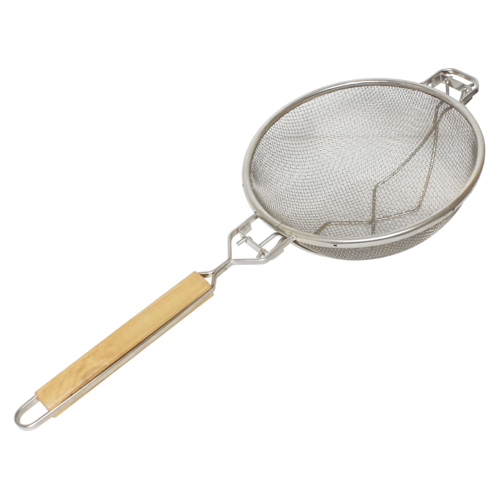 438-SLSTN3308R 9 1/2" Strainer w/ Double Fine Mesh & Wooden Handle, Nickel Plated