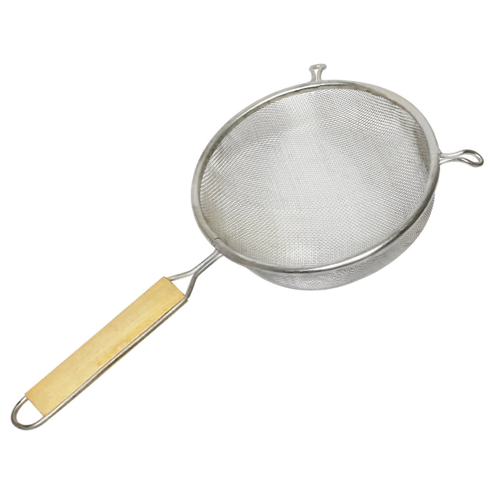438-SLSTN5108 8" Strainer w/ Single Fine Mesh & Wooden Handle, Stainless Steel