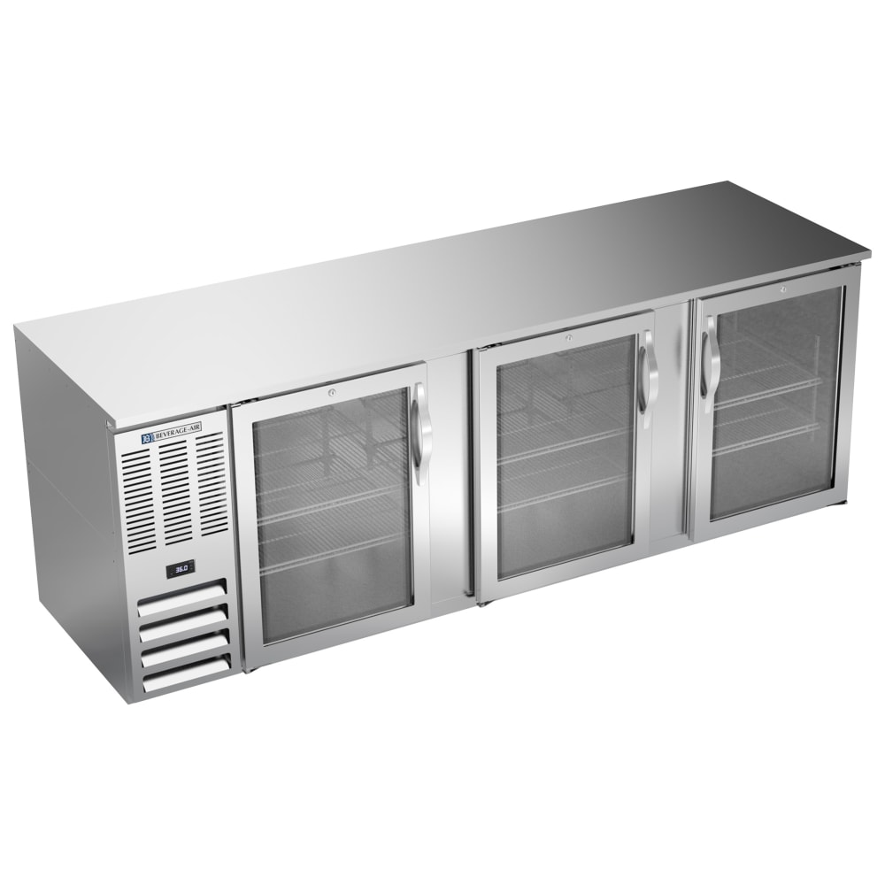 118-BB94HCGSALT 94" Bar Refrigerator - 3 Swinging Glass Doors, Stainless, 115v