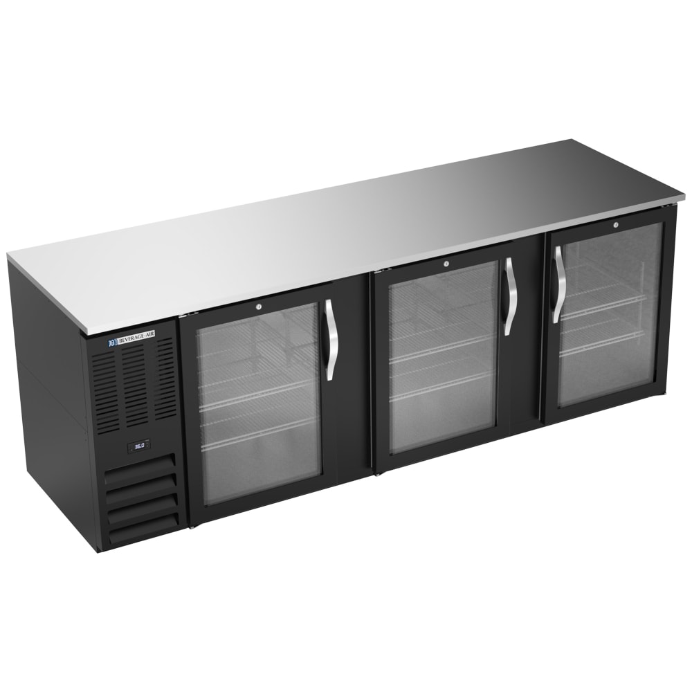 118-BB94HCFGBALT 94" Bar Refrigerator - 3 Swinging Glass Doors, Black, 115v