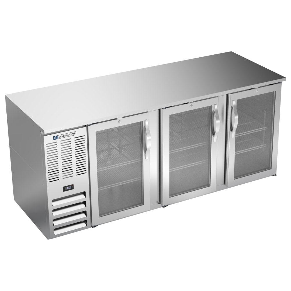 118-BB78HCGSALT 78" Bar Refrigerator - 3 Swinging Glass Doors, Stainless, 115v