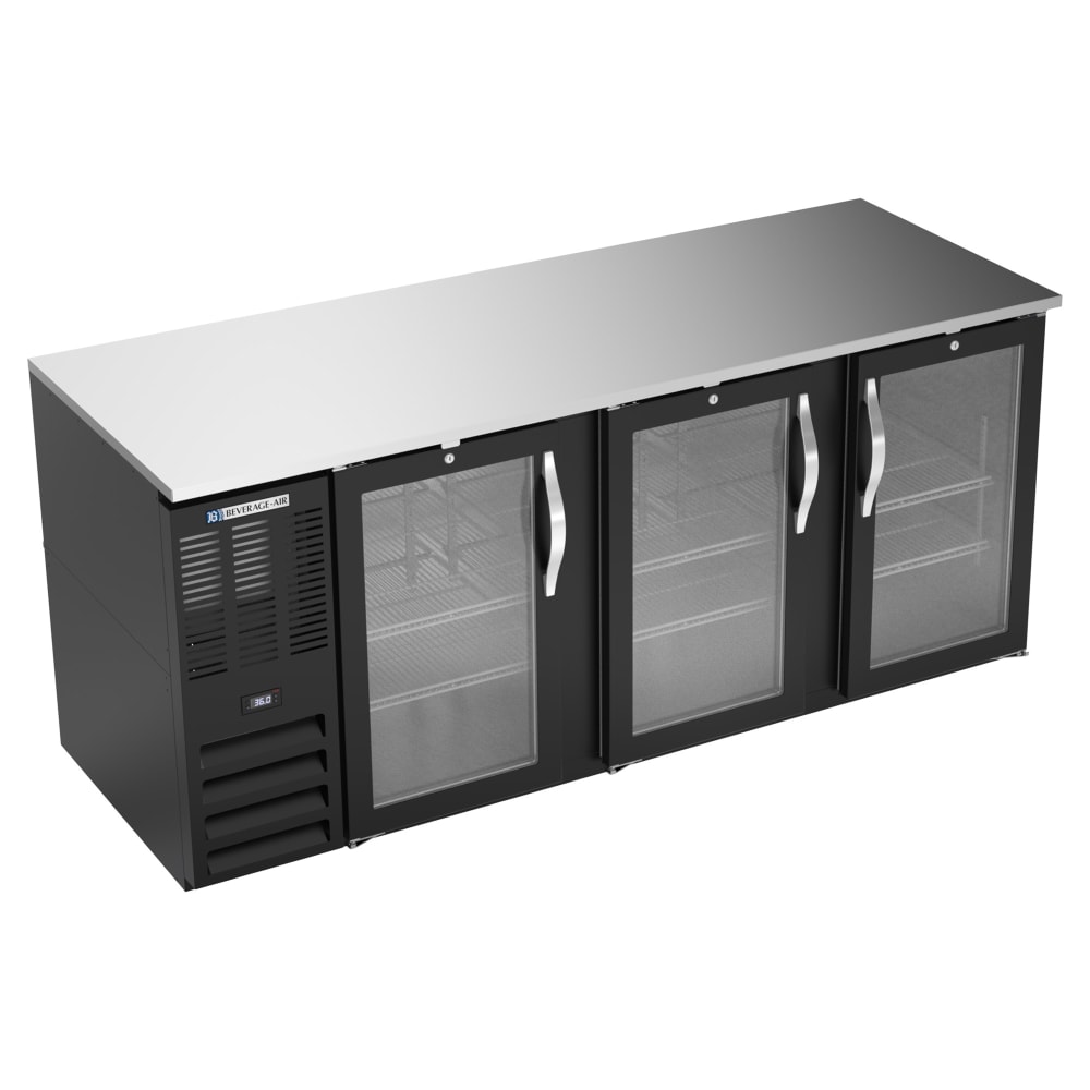 118-BB78HCGBALT 78" Bar Refrigerator - 3 Swinging Glass Doors, Black, 115v