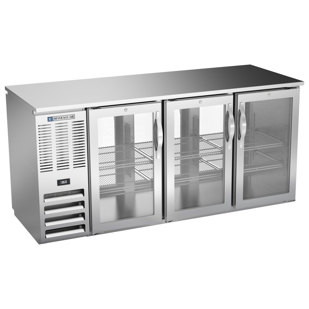 118-BB72HCGSFPTSALT 72" Pass Thru Bar Refrigerator - 6 Sliding Glass Doors, Stainless, 115v