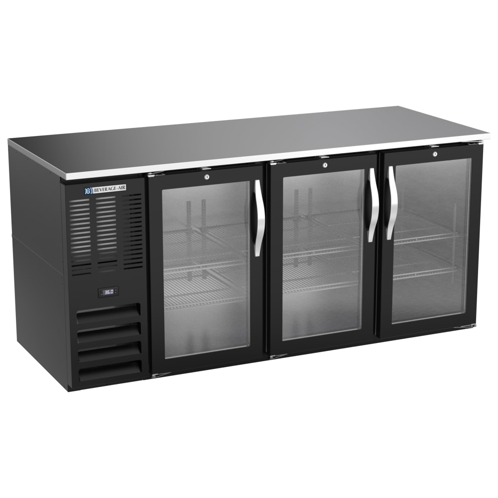 118-BB72HCFGBALT 72" Bar Refrigerator - 3 Swinging Glass Doors, Black, 115v