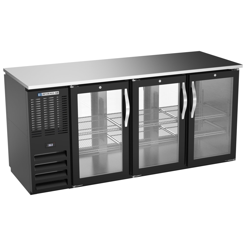 118-BB72HCGSFPTBALT 72" Pass Thru Bar Refrigerator - 6 Sliding Glass Doors, Black, 115v