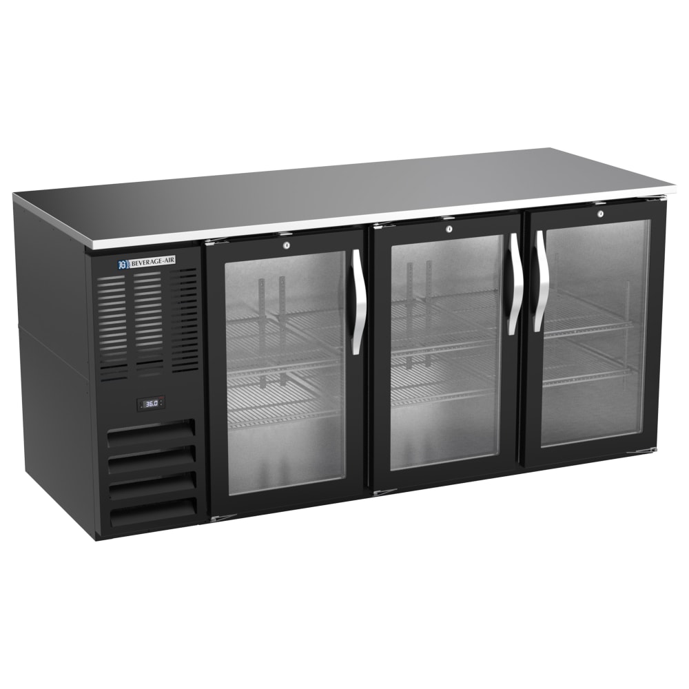 118-BB72HCGBALT 72" Bar Refrigerator - 3 Swinging Glass Doors, Black, 115v