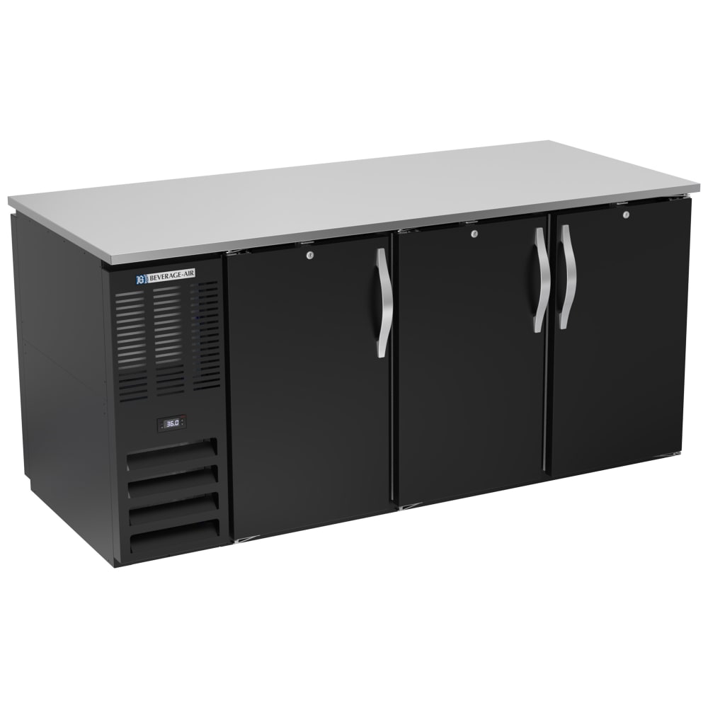 118-BB72HCPTBALT 72" Pass Thru Bar Refrigerator - 6 Swinging Solid Doors, Black, 115v