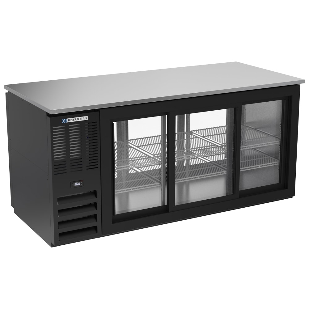 118-BB72HCGSPTBALT 72" Pass Thru Bar Refrigerator - 6 Sliding Glass Doors, Black, 115v