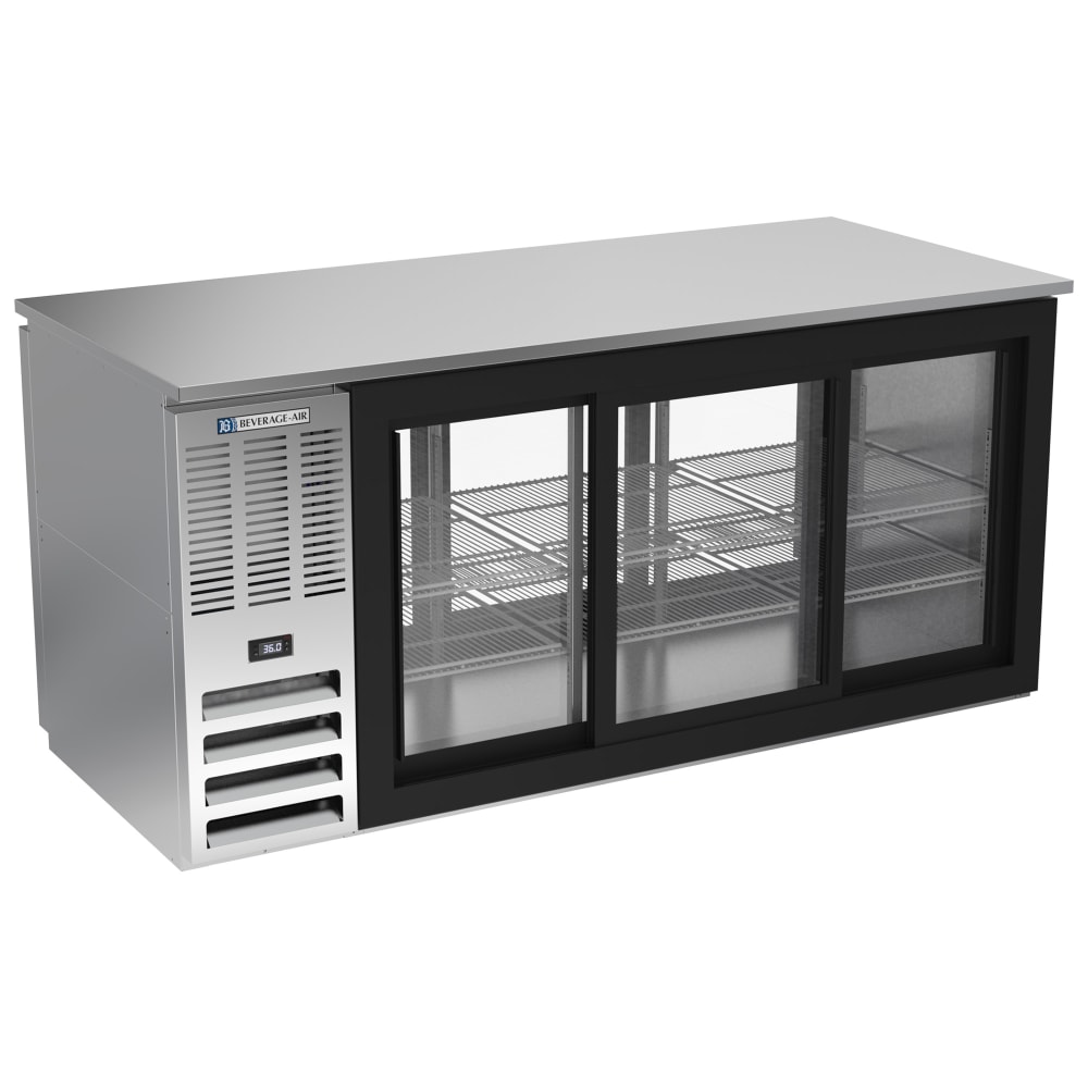 118-BB72HCGSPTSALT 72" Pass Thru Bar Refrigerator - 6 Sliding Glass Doors, Stainless, 115v