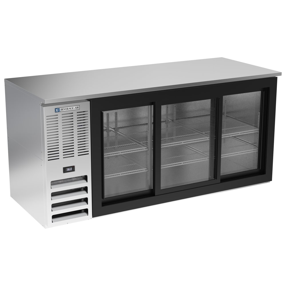 118-BB72HCGSSALT 72" Bar Refrigerator - 3 Sliding Glass Doors, Stainless, 115v
