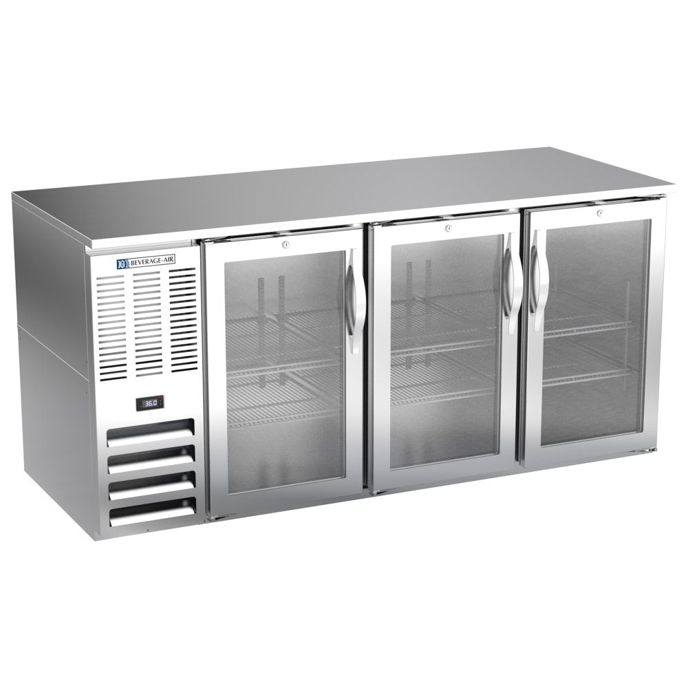 118-BB72HCFGSALT 72" Bar Refrigerator - 3 Swinging Glass Doors, Stainless, 115v