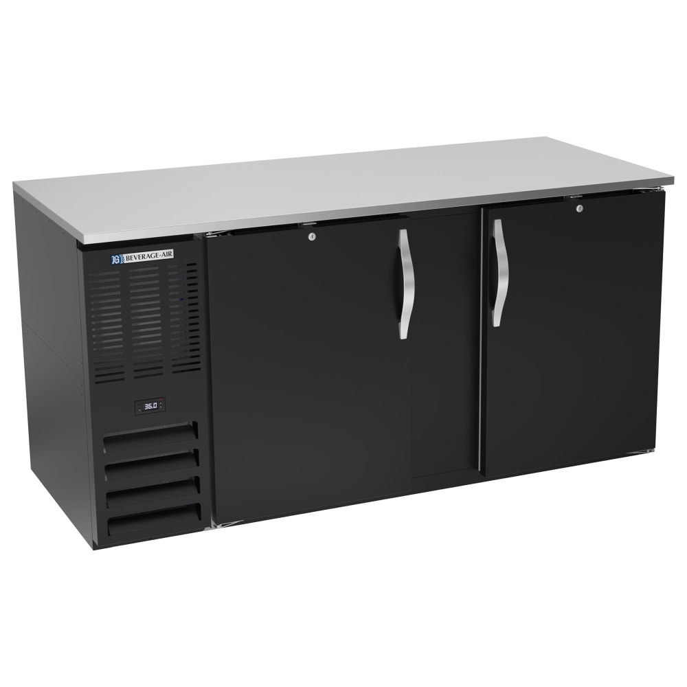 118-BB68HCBALT 68" Bar Refrigerator - 2 Swinging Solid Doors, Black, 115v