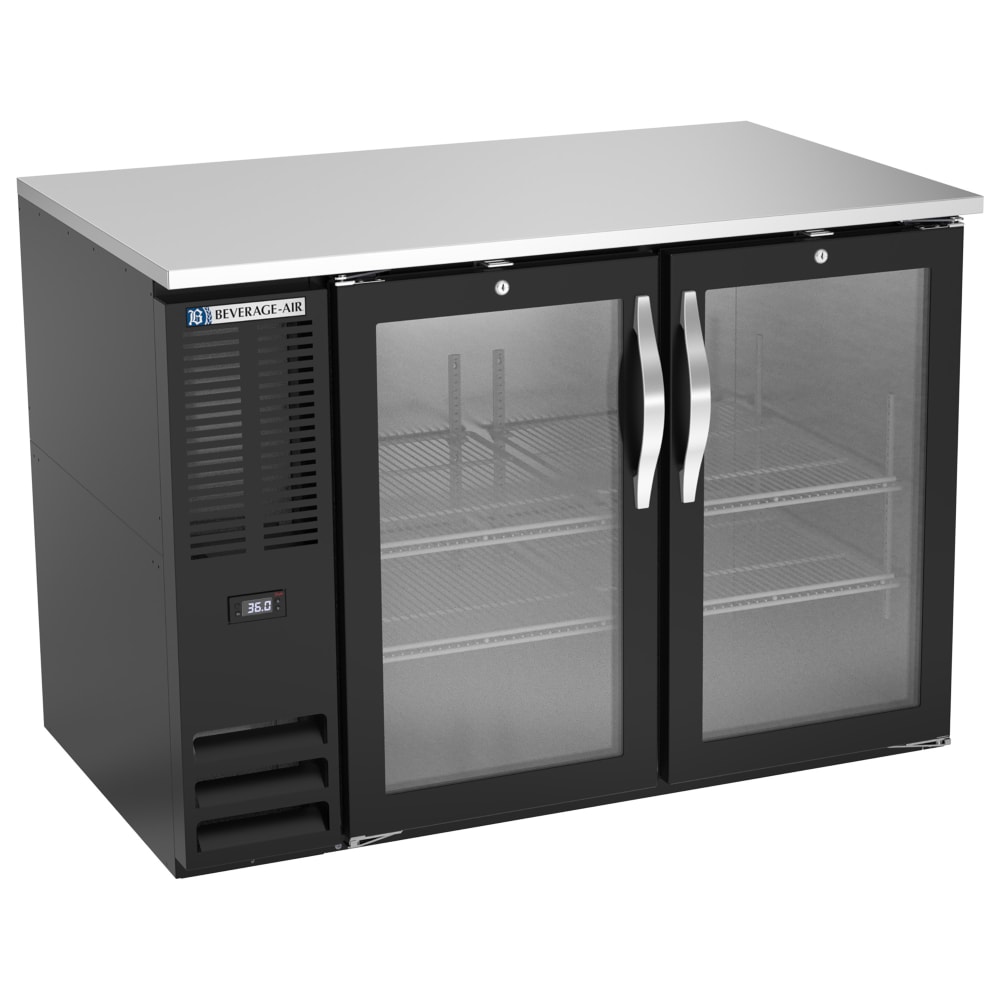 118-BB48HCFGBALT 48" Bar Refrigerator - 2 Swinging Glass Doors, Black, 115v