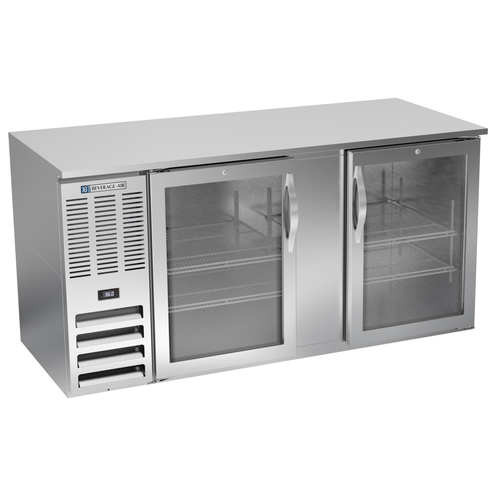 118-BB68HCGSALT 68" Bar Refrigerator - 2 Swinging Glass Doors, Stainless, 115v