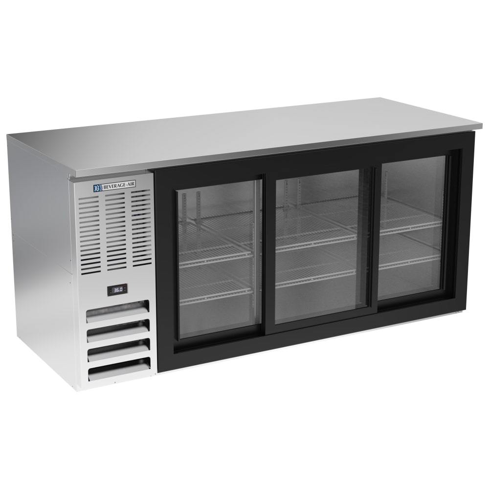 118-BB72HC1FGSS 72" Bar Refrigerator - 3 Sliding Glass Doors, Stainless, 115v