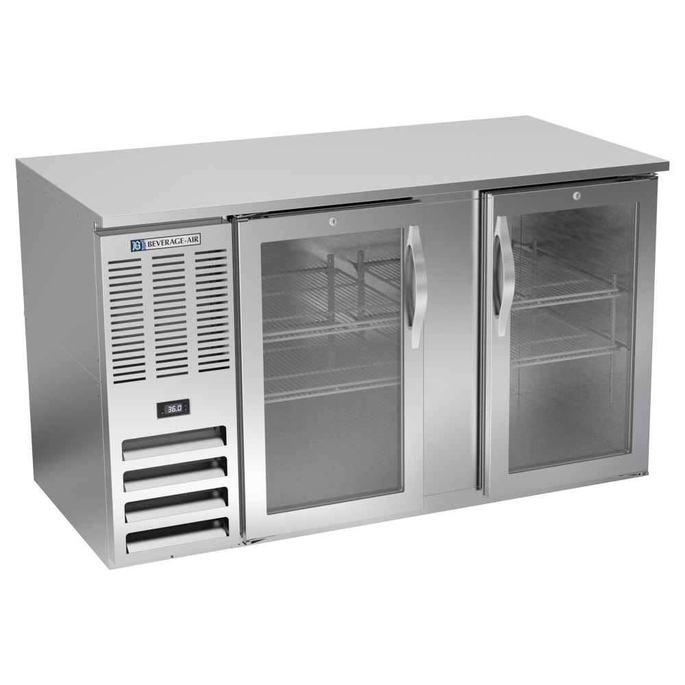 118-BB58HCGSALT 58" Bar Refrigerator - 2 Swinging Glass Doors, Stainless, 115v
