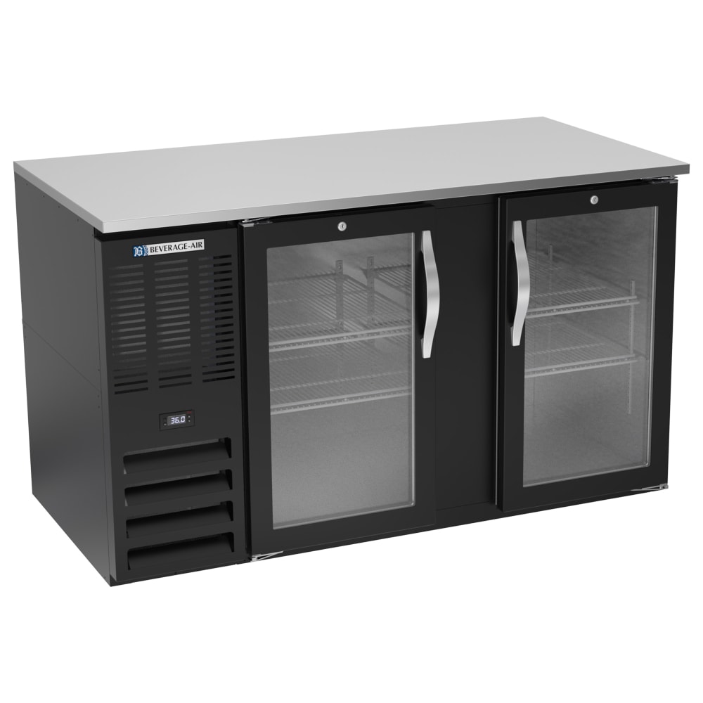 118-BB58HCFGBALT 58" Bar Refrigerator - 2 Swinging Glass Doors, Black, 115v