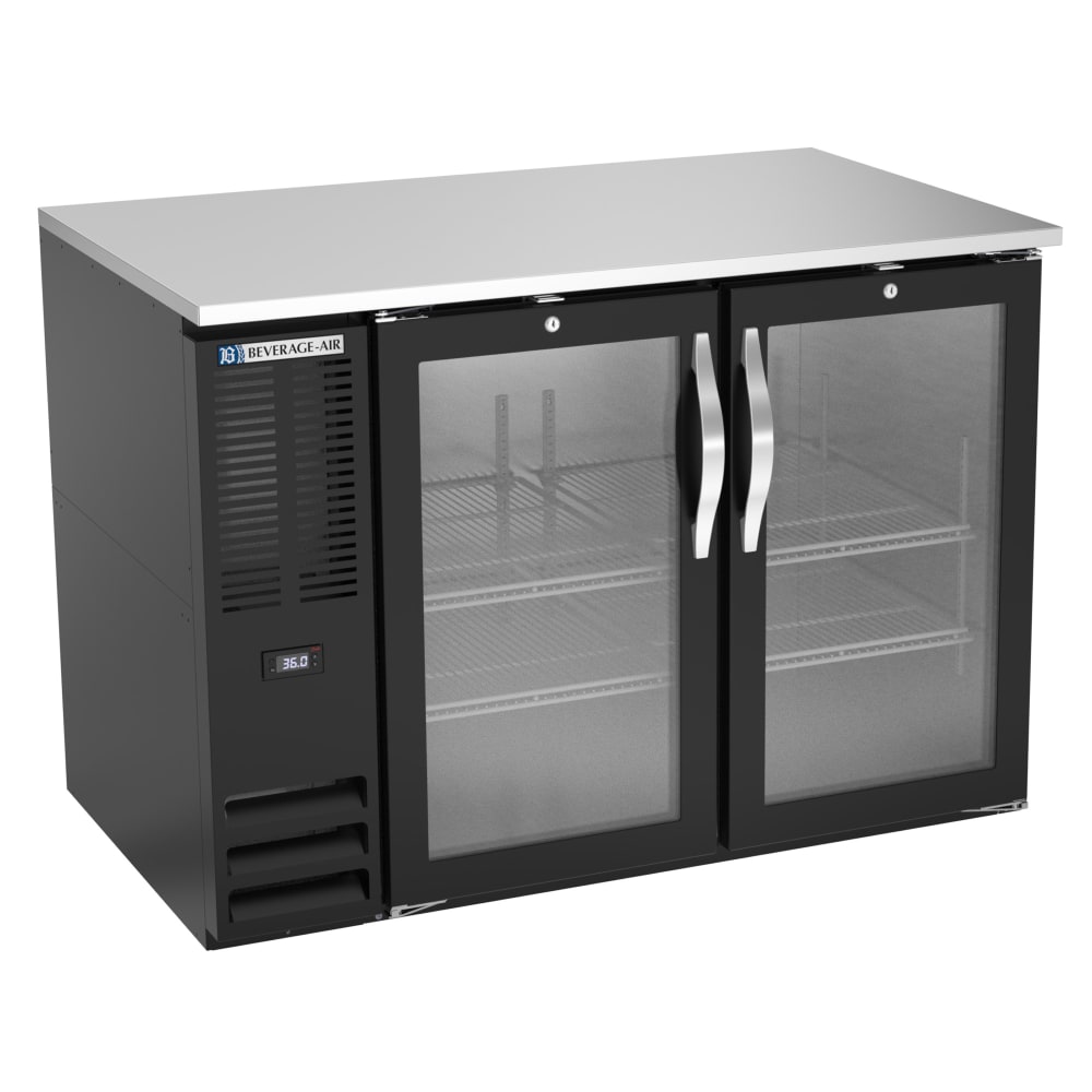 118-BB48HC1GB 48" Bar Refrigerator - 2 Swinging Glass Doors, Black, 115v