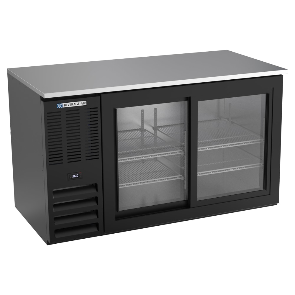 118-BB58HCFGSBALT 58" Bar Refrigerator - 2 Sliding Glass Doors, Black, 115v