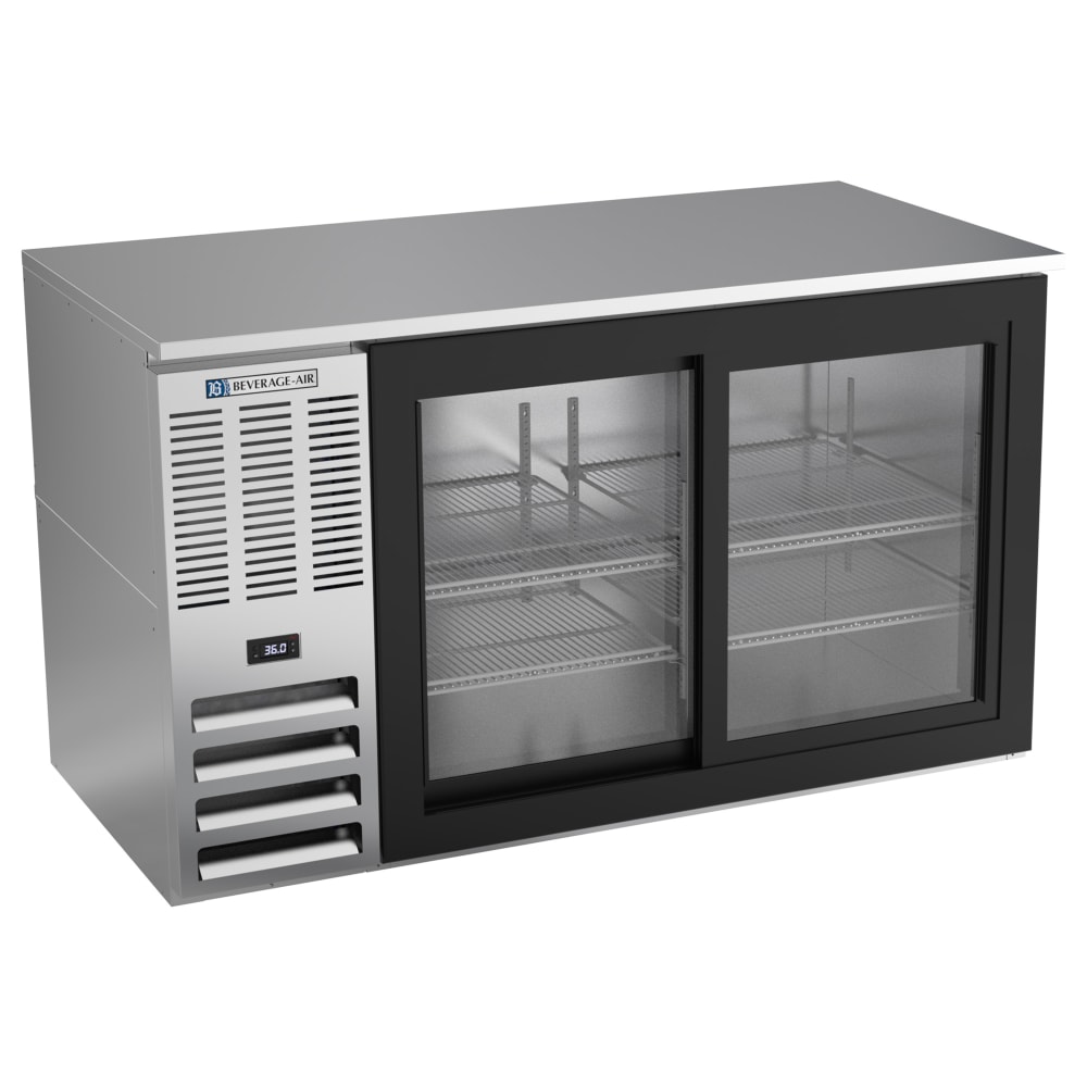 118-BB58HCGSSALT 58" Bar Refrigerator - 2 Sliding Glass Doors, Stainless, 115v