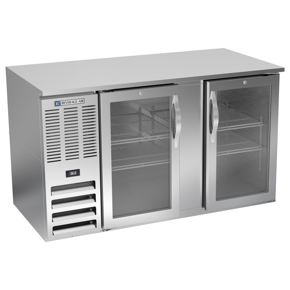 118-BB58HCFGSALT 58" Bar Refrigerator - 2 Swinging Glass Doors, Stainless, 115v