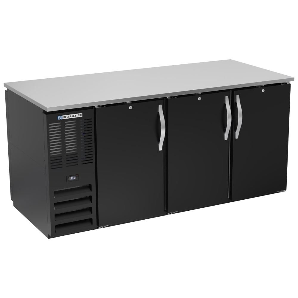 118-BB72HC1FPTB 72" Bar Refrigerator - 6 Swinging Solid Doors, Black, 115v