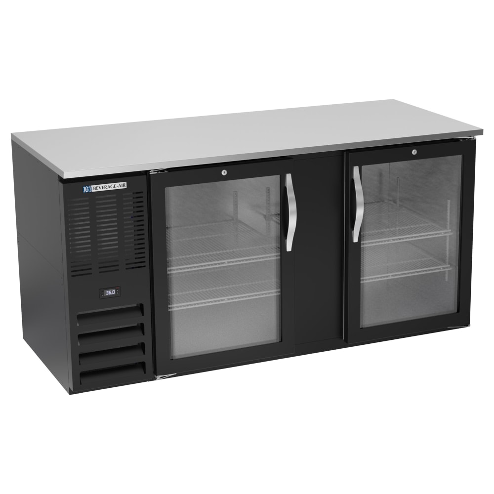 118-BB68HCFGBALT 68" Bar Refrigerator - 2 Swinging Glass Doors, Black, 115v