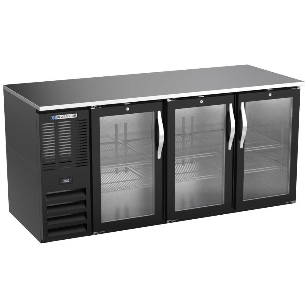 118-BB72HC1GB 72" Bar Refrigerator - 3 Swinging Glass Doors, Black, 115v