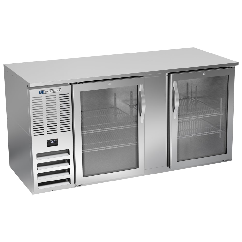 118-BB68HCFGSALT 68" Bar Refrigerator - 2 Swinging Glass Doors, Stainless, 115v