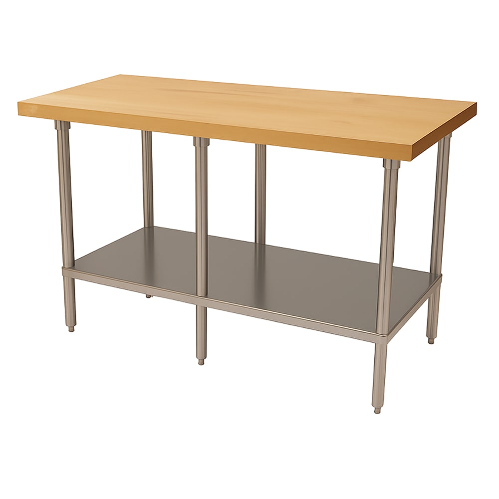 009-H2S248 1 3/4" Maple Top Work Table w/ Undershelf, 96"L x 24"D
