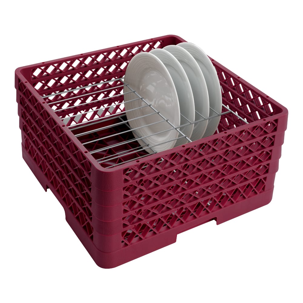 175-PM1510521 Dishwasher Rack - 15 Plate Capacity, 5 Extenders, Burgundy