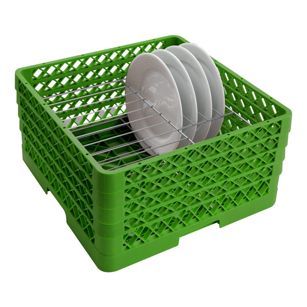 175-PM1510519 Dishwasher Rack - 15 Plate Capacity, 5 Extenders, Green