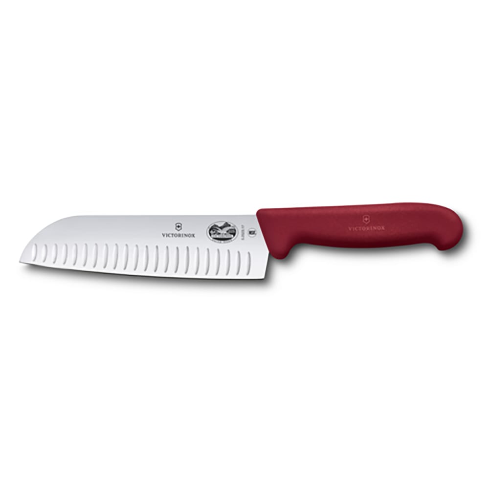 037-5252117 7" Granton Santoku Knife w/ Red Fibrox® Pro Handle, Stainless Steel