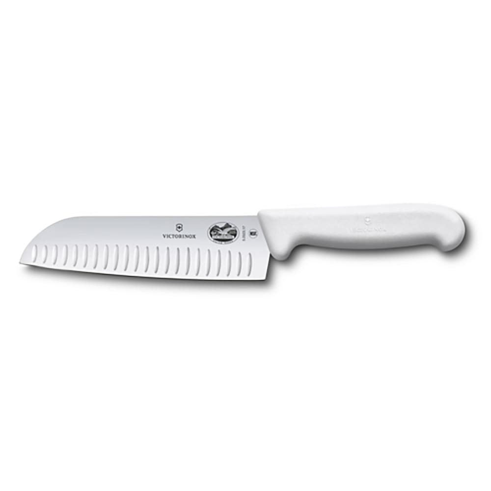 037-5252717 7" Granton Santoku Knife w/ White Fibrox® Pro Handle, Stainless Steel