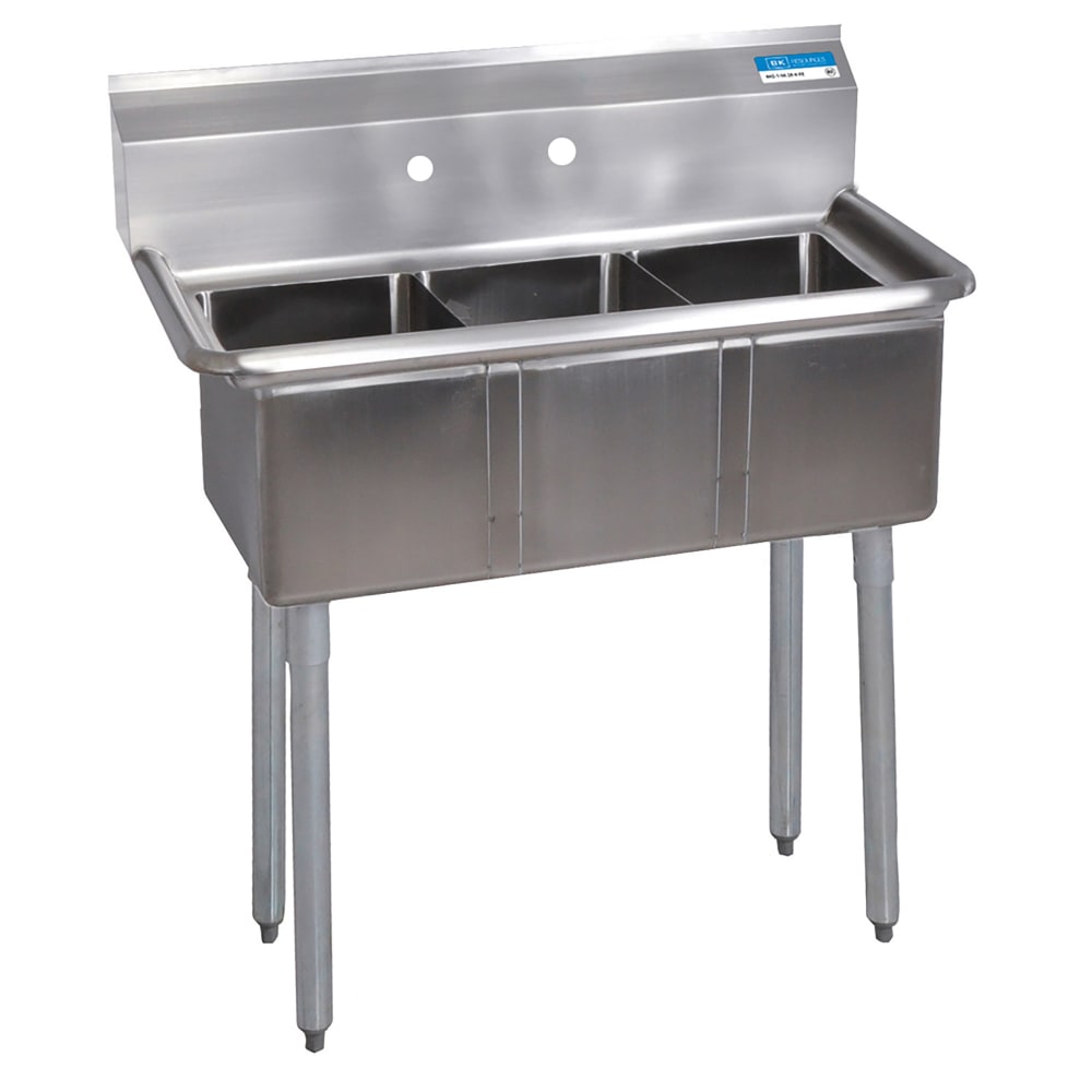 079-0141013SE 35 1/2" 3 Compartment Sink w/ 10"L x 14"W Bowls, 10" Deep