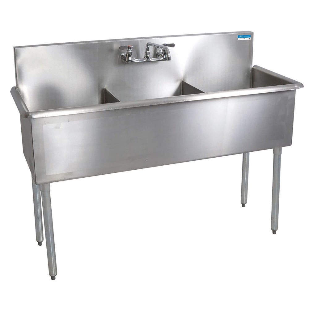 079-2112813SB8KB 57" 3 Compartment Sink w/ 18"L x 21"W Bowls, 12" Deep