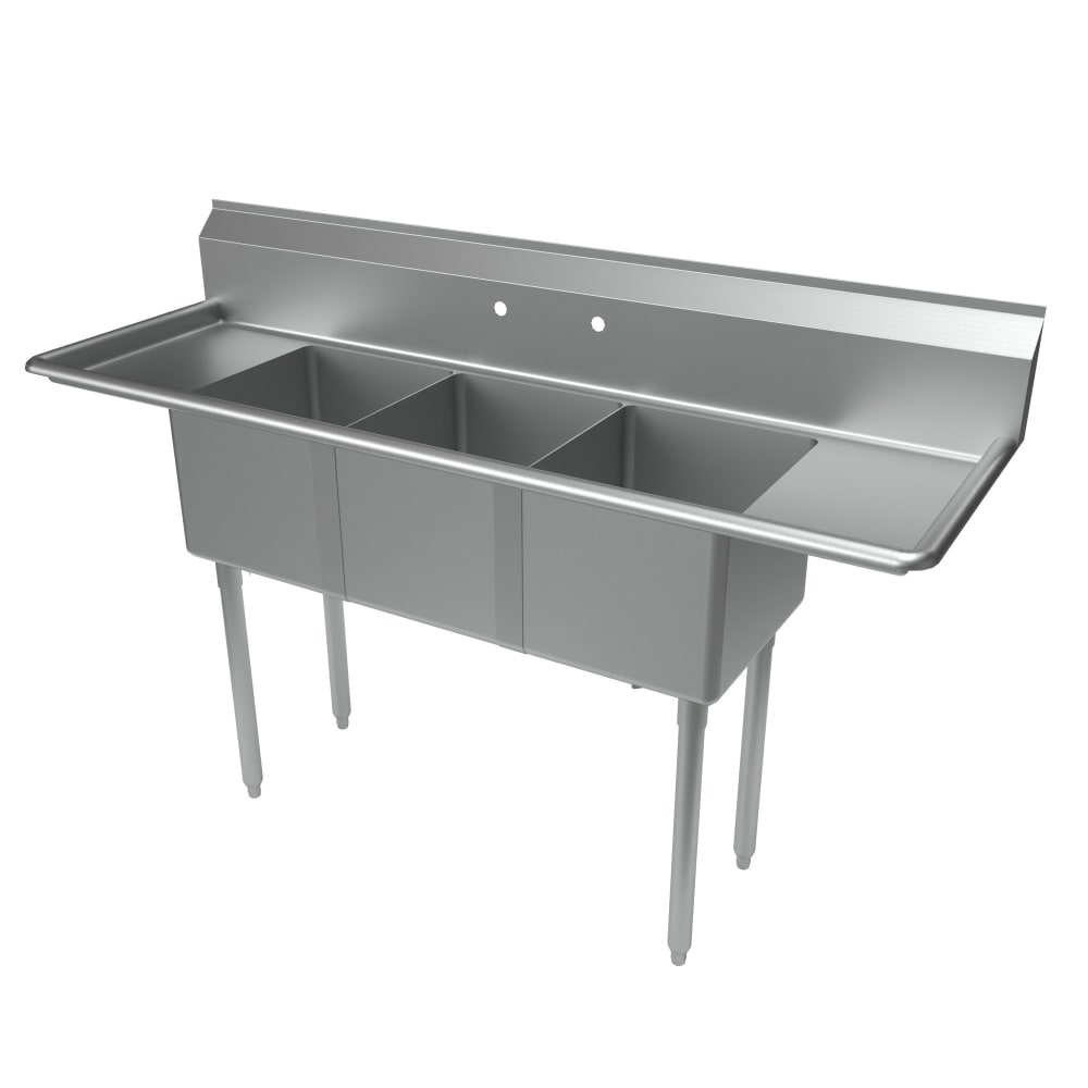079-T212161413SE 66" 3 Compartment Sink w/ 14"L x 16"W Bowls, 12" Deep