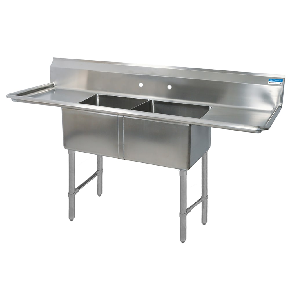 079-ST812102612SKB 68" 2 Compartment Sink w/ 16"L x 20"W Bowls, 12" Deep