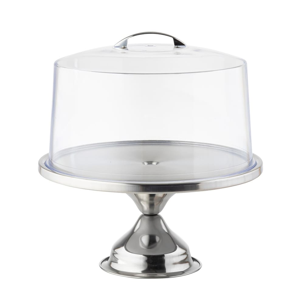 229-H821422 12" Round Cake Stand & Acrylic Cover Set, Stainless