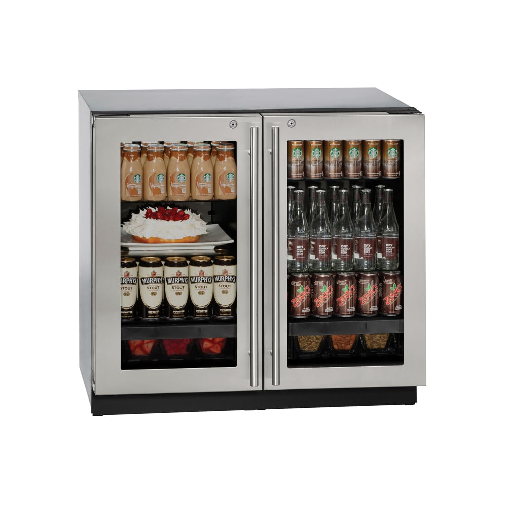 663-U3036RRGLS13B 36"W Undercounter Refrigerator w/ 2 Glass Doors - Stainless, 115v
