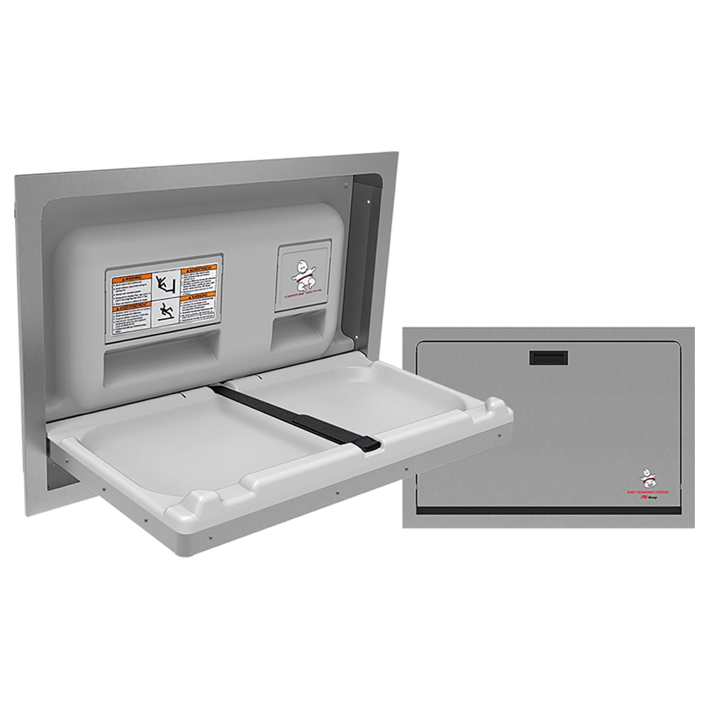 244-109013 Horizontal Recessed Changing Station - Gray Plastic Bed, Satin Stainless Exterior
