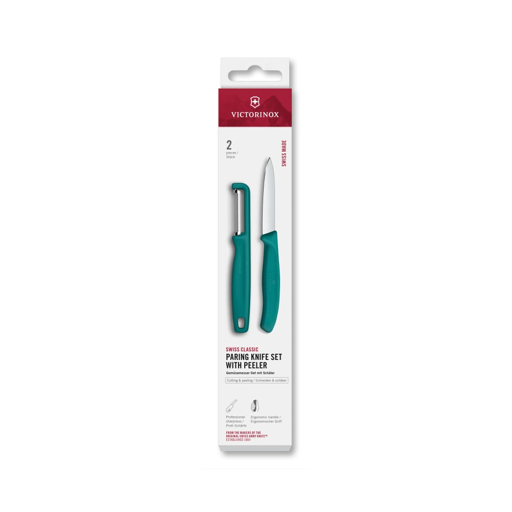 037-6711421C1 Swiss Classic 2 Piece Paring Knife Set w/ Green Polypropylene Handle, Stainless Ste...