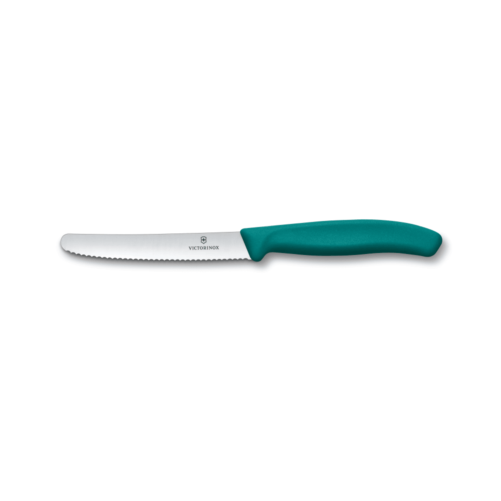 037-67834C1 4 3/10" Swiss Classic Serrated Utility Knife w/ Green Polypropylene Handle, Stai...