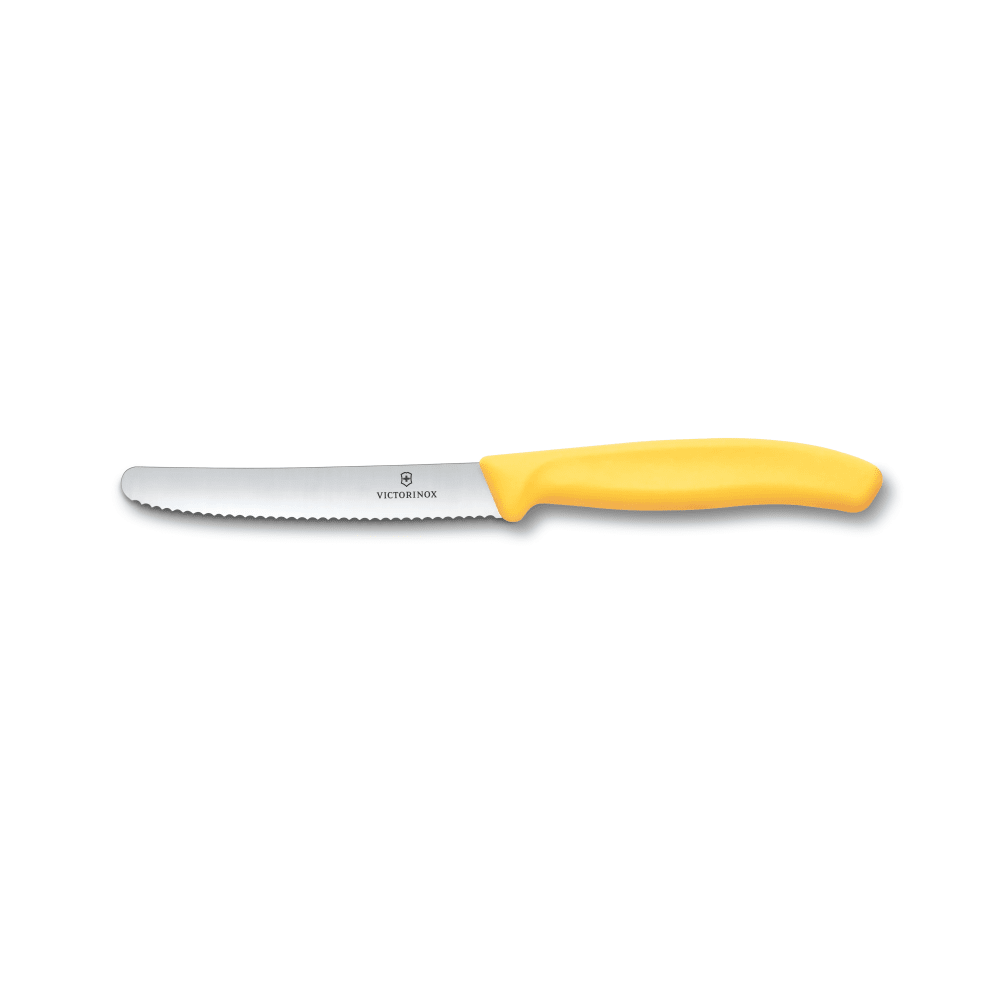 037-67838C1 4 3/10" Swiss Classic Serrated Utility Knife w/ Yellow Polypropylene Handle, Sta...