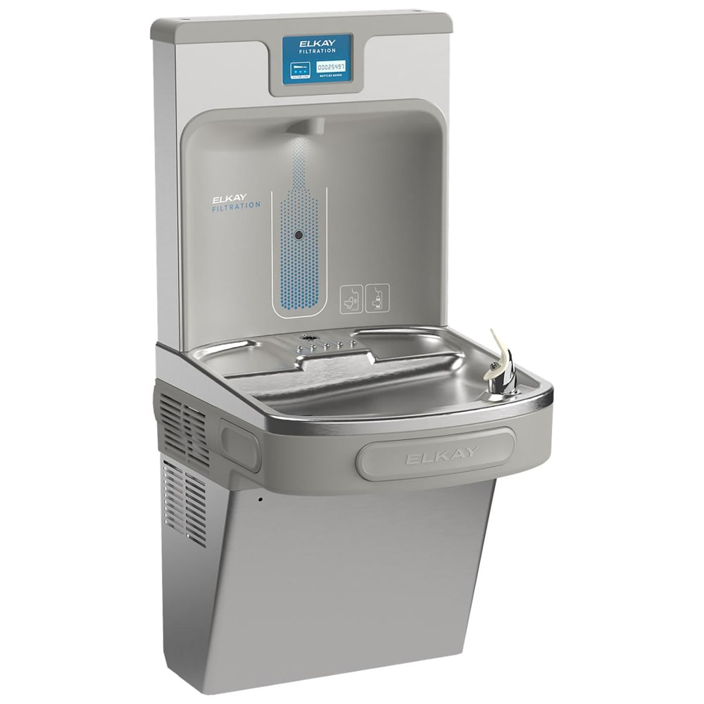 189-LZS8WSSK Wall Mount Drinking Fountain w/ Bottle Filler - Refrigerated, Filtered