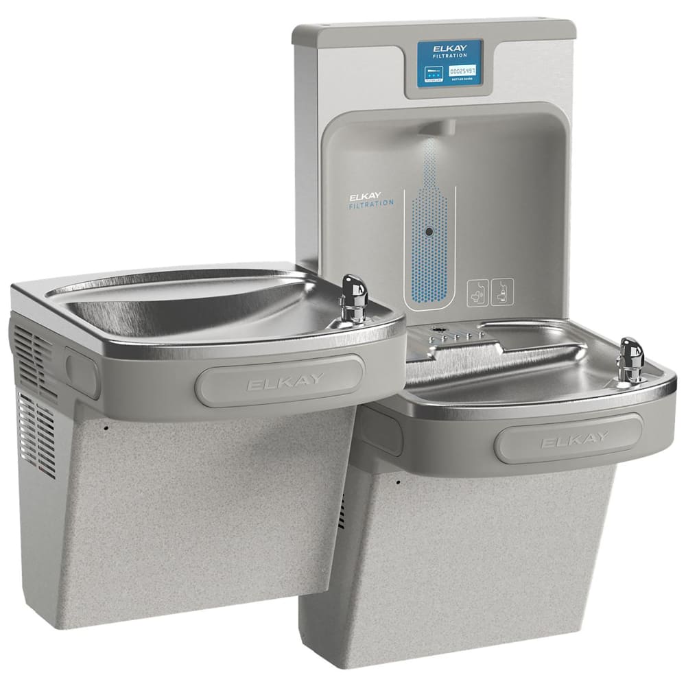 189-LZSTL8WSVRLK Wall Mount Bi Level Drinking Fountain w/ Bottle Filler - Filtered, Refrigerated,...